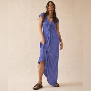 Free People Beach Marina Linen Blend Maxi Dress in Purple - Size Small